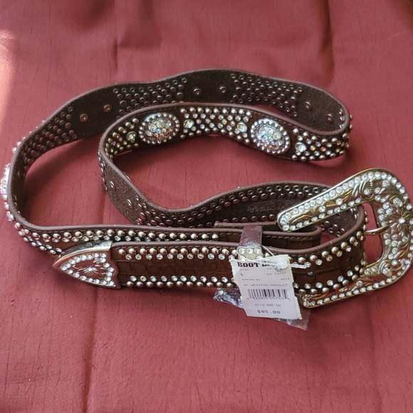 Boot Barn  Genuine Leather Rhinestones Belt - Picture 3 of 9